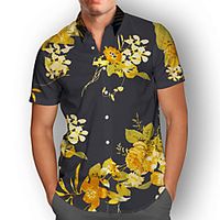 Men's Shirt Floral Button-Down Print Short Sleeve Street Tops Casual Fashion Breathable Comfortable Yellow miniinthebox - thumbnail
