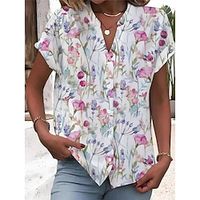 Women's Shirt Blouse Floral Casual White Button Print Short Sleeve Fashion Streetwear Split Neck Regular Fit Summer Lightinthebox