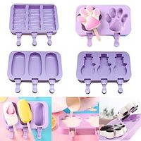 Silicone Ice Cream Mold Popsicle Siamese Molds with 50pcs Lid DIY Homemade Ice Lolly Mold Cartoon Cute Image Handmade Kitchen Tools Lightinthebox - thumbnail