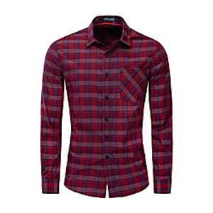 Men's Shirt Plaid Button-Down Long Sleeve Street Tops Cotton Casual Fashion Comfortable Red miniinthebox