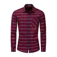 Men's Shirt Plaid Button-Down Long Sleeve Street Tops Cotton Casual Fashion Comfortable Red miniinthebox - thumbnail
