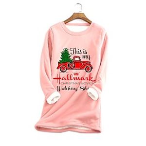 Women's Plus Size Christmas Fleece Tops T shirt Tee Leaf Animal Print Half Sleeve V Neck Casual Festival Daily Cotton Spandex Jersey Winter Fall Blue Purple  Cat  Butterfly Lightinthebox