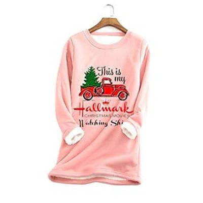 Women's Plus Size Christmas Fleece Tops T shirt Tee Leaf Animal Print Half Sleeve V Neck Casual Festival Daily Cotton Spandex Jersey Winter Fall Blue Purple  Cat  Butterfly Lightinthebox