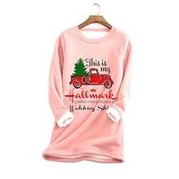 Women's Plus Size Christmas Fleece Tops T shirt Tee Leaf Animal Print Half Sleeve V Neck Casual Festival Daily Cotton Spandex Jersey Winter Fall Blue Purple  Cat  Butterfly Lightinthebox - thumbnail