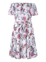 Chiffon Floral Print Off-shoulder Flouncing Short Sleeve Women Dress