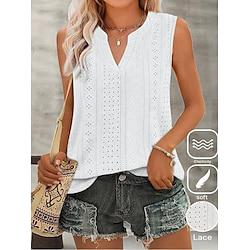 Women's Lace Shirt White Short Sleeve Crew Neck Summer Lightinthebox