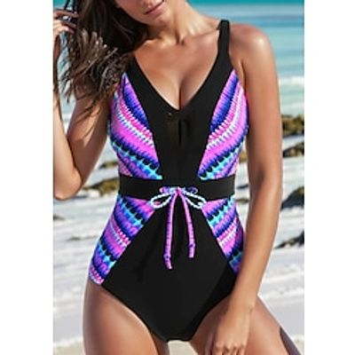 Women's Swimwear One Piece Normal Swimsuit Printing Tie Dye Purple Bodysuit Bathing Suits Sports Beach Wear Holiday Lightinthebox