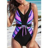 Women's Swimwear One Piece Normal Swimsuit Printing Tie Dye Purple Bodysuit Bathing Suits Sports Beach Wear Holiday Lightinthebox - thumbnail