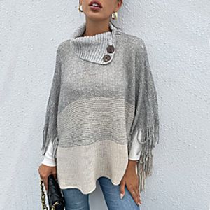 Women's Pullover Sweater Modern Style Solid Color Casual Long Sleeve Sweater Cardigans High Neck Fall Winter Grey miniinthebox