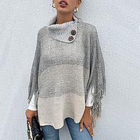 Women's Pullover Sweater Modern Style Solid Color Casual Long Sleeve Sweater Cardigans High Neck Fall Winter Grey miniinthebox - thumbnail