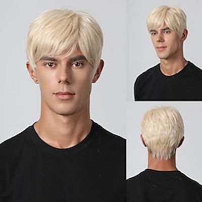 Synthetic Wig kinky Straight Middle Part Layered Haircut Machine Made Wig 8 inch Light golden Synthetic Hair Men's Cosplay Party Fashion Blonde Christmas Party Wigs miniinthebox Synthetic Wig kinky Straight Middle Part Layered Haircut Machine Made Wig 8 inch Light golden Synthetic Hair Men's Cosplay Party Fashion Blonde Christmas Party Wigs miniinthebox