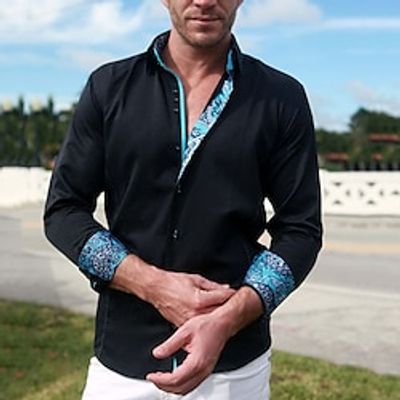 Men's Shirt Button Up Shirt Casual Shirt Black Long Sleeve Paisley Lapel Daily Vacation Patchwork Clothing Apparel Fashion Casual Comfortable Smart Casual Lightinthebox