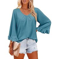 Women's T shirt Tee Plain Casual Weekend T shirt Tee Long Sleeve V Neck Basic Black Blue Purple S miniinthebox - thumbnail