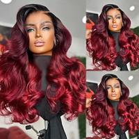 Unprocessed Virgin Hair 13x4 Lace Front Wig Free Part Brazilian Hair Wavy Burgundy Wig 130% 150% Density Ombre Hair 100% Virgin Pre-Plucked For Women Long Human Hair Lace Wig Lightinthebox - thumbnail