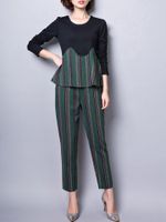 Striped Stitching Shirt Two-piece Outfits