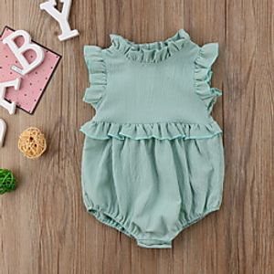 Baby Girls' Basic Solid Colored Ruffle Sleeveless Romper Blushing Pink Green Brown miniinthebox