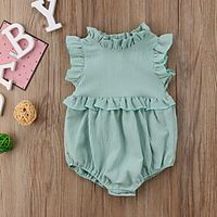 Baby Girls' Basic Solid Colored Ruffle Sleeveless Romper Blushing Pink Green Brown miniinthebox - thumbnail
