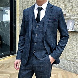 Men's Party  Evening Suits Tailored Fit Single Breasted One-button Patch Pocket Plaid Checkered Cotton Lightinthebox