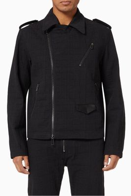 EA Logo Biker Jacket in Cotton Denim EA Logo Biker Jacket in Cotton Denim