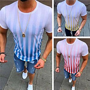 Men's Tee T shirt Shirt Striped Graphic Short Sleeve Casual Tops Lightweight Casual Big and Tall Blue Yellow Red miniinthebox