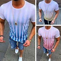 Men's Tee T shirt Shirt Striped Graphic Short Sleeve Casual Tops Lightweight Casual Big and Tall Blue Yellow Red miniinthebox - thumbnail