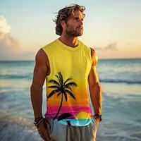 Graphic Coconut Palm Vacation Tropical Designer Men's 3D Print Vest Top Sleeveless T Shirt for Men Party Daily Gym T shirt Yellow Sleeveless Crew Neck Shirt Spring Summer Clothing Apparel S M L XL Lightinthebox