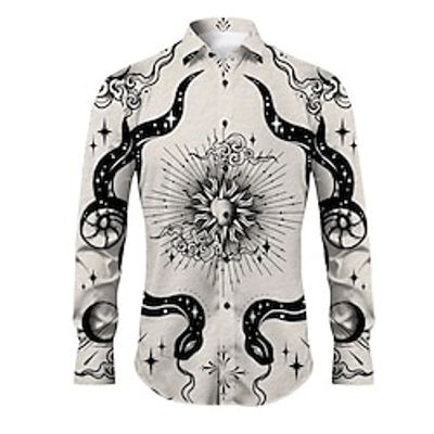 Symbol Snake Vintage Abstract Men's Shirt Daily Wear Going out Spring  Summer Turndown Long Sleeve White, Red, Blue S, M, L 4-Way Stretch Fabric Shirt Lightinthebox
