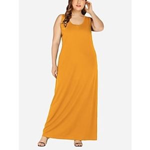 Women's Plus Size Casual Dress Solid Color Long Dress Maxi Dress Sleeveless U Neck Fashion Daily Light Yellow Summer Spring L XL XXL 3XL 4XL Lightinthebox