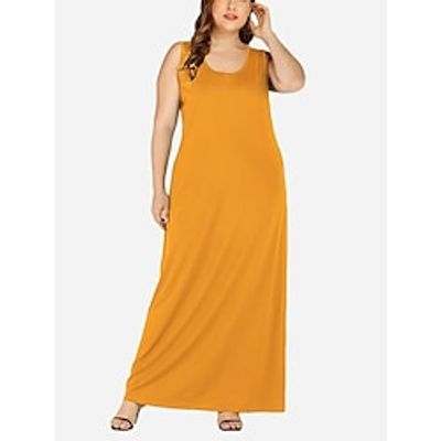 Women's Plus Size Casual Dress Solid Color Long Dress Maxi Dress Sleeveless U Neck Fashion Daily Light Yellow Summer Spring L XL XXL 3XL 4XL Lightinthebox
