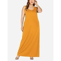 Women's Plus Size Casual Dress Solid Color Long Dress Maxi Dress Sleeveless U Neck Fashion Daily Light Yellow Summer Spring L XL XXL 3XL 4XL Lightinthebox - thumbnail