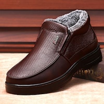 Men's Boots Dress Shoes Winter Boots Fleece lined Casual Outdoor Daily PU Warm Breathable Comfortable Loafer Black Brown Color Block Fall Winter miniinthebox