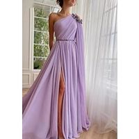 A-Line Evening Gown Elegant Dress Formal Sweep  Brush Train Sleeveless One Shoulder Capes Chiffon with Slit Shawl 2023 Lightinthebox - thumbnail