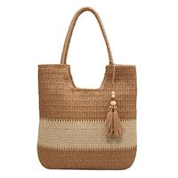 Women's Shoulder Bag Straw Bag Straw Daily Tassel Large Capacity Foldable Lightweight Geometric Ivory Brown Lightinthebox - thumbnail