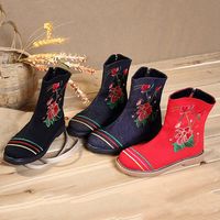 Flower Embroidery Retro Boots