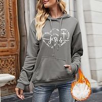 Women's Hoodie Sweatshirt Pullover Fleece Lined Letter Teddy Fuzzy Front Pocket Print Black Blue Gray Casual Sports Hoodie Long Sleeve Top Micro-elastic Fall  Winter Lightinthebox - thumbnail