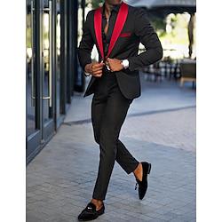 Red Dark Green Dark Gray Men's Wedding Suits Solid Colored 2 Piece Fashion Daily Formal Tailored Fit Single Breasted One-button 2024 Lightinthebox