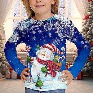 Christmas Girls' 3D Snowman Snowflake Tee Shirt Long Sleeve 3D Print Fall Winter Active Fashion Cute Polyester Kids 3-12 Years Crew Neck Outdoor Casual Daily Regular Fit miniinthebox