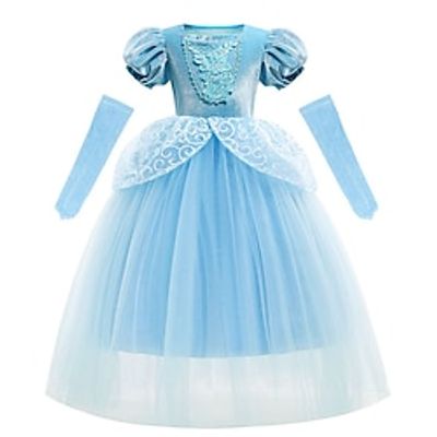 Princess Cinderella Fairytale Dress Flower Girl Dress Tulle Dresses Girls' Movie Cosplay Cute Wig Only Headband gloves Dress Sleeves Halloween Children's Day Cotton Lightinthebox