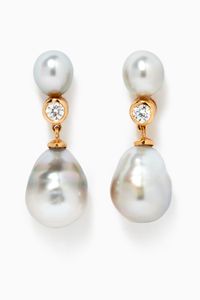 Baroque Pearl Earrings with Diamonds in 18kt Yellow Gold