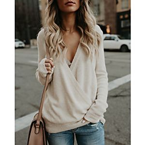 Women's Solid Color Cardigan Long Sleeve Sweater Cardigans V Neck Creamy-white Gray Lightinthebox