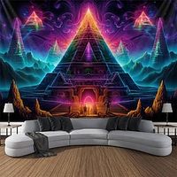 Egyptian Pyramid Blacklight Tapestry UV Reactive Glow in the Dark Trippy Psychedelic Misty Nature Landscape Hanging Tapestry Wall Art Mural for Living Room Bedroom Lightinthebox - thumbnail