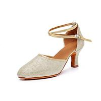 Women's Modern Dance Shoes Dance Shoes Ballroom Dance Rumba Dancesport Shoes Party Collections Party / Evening Professional Cuban Heel Round Toe Buckle Adults' Silver Black Gold Lightinthebox - thumbnail