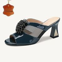 Women's Sandals Dress Shoes Party Flower Chunky Heel Peep Toe Elegant Vintage Fashion Cowhide Blue Green Lightinthebox