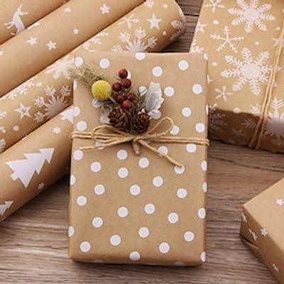 Christmas Wrapping Paper Sheet With Gift Tags, Kraft Wrapping Paper 5 Different Designs miniinthebox
