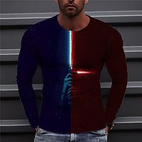 Men's Unisex Tee T shirt Shirt 3D Print Color Block Graphic Prints Print Long Sleeve Daily Tops Casual Designer Big and Tall Red miniinthebox - thumbnail
