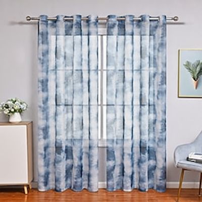 Blue Sheer Curtains Long Semi-Sheer Window Treatment Drapes for Bedroom Nursery Room Windows Panels Lightinthebox