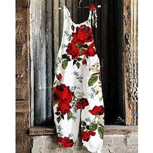 Women's Jumpsuit Print Floral Square Neck Elegant Holiday Weekend Straight Regular Fit Sleeveless Blue White S M L Spring Lightinthebox