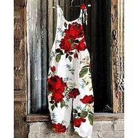 Women's Jumpsuit Print Floral Square Neck Elegant Holiday Weekend Straight Regular Fit Sleeveless Blue White S M L Spring Lightinthebox - thumbnail