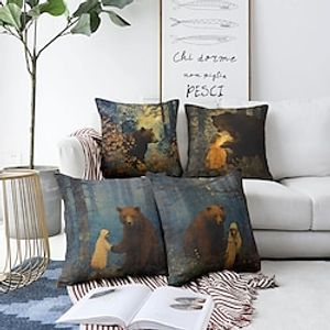 Nordic Bear Double Side Pillow Cover 4PC Soft Decorative Square Cushion Case Pillowcase for Bedroom Livingroom Sofa Couch Chair miniinthebox