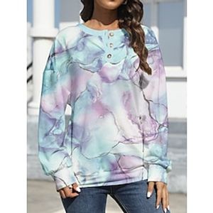Women's Sweatshirt Pullover Graphic Active Fashion Print Button Blue Purple Green Casual Round Neck Long Sleeve Micro-elastic Spring Lightinthebox